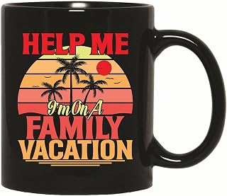 Gift for Family Summer Vacation Holiday Humor w Palm Trees 11oz 15oz Black Coffee Mug