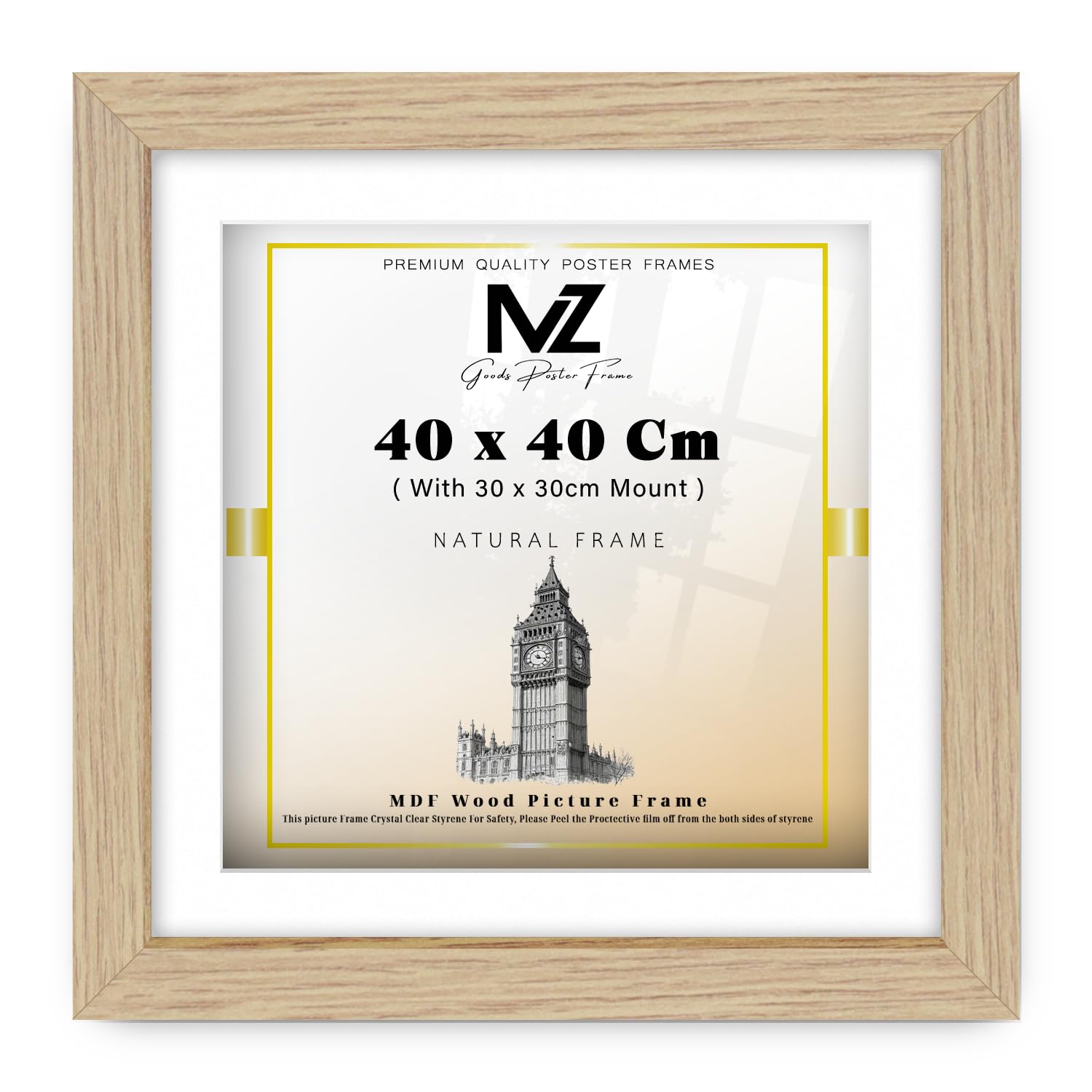 Mz Goods Oak | Mdf Artistic Wall Hanging Frame (40 X 40 Cm) With 300 X 300 Mm White Mount Engineered Wood | 16X16 Inch Certificate, Diploma, Modern Décor Frame [ ]