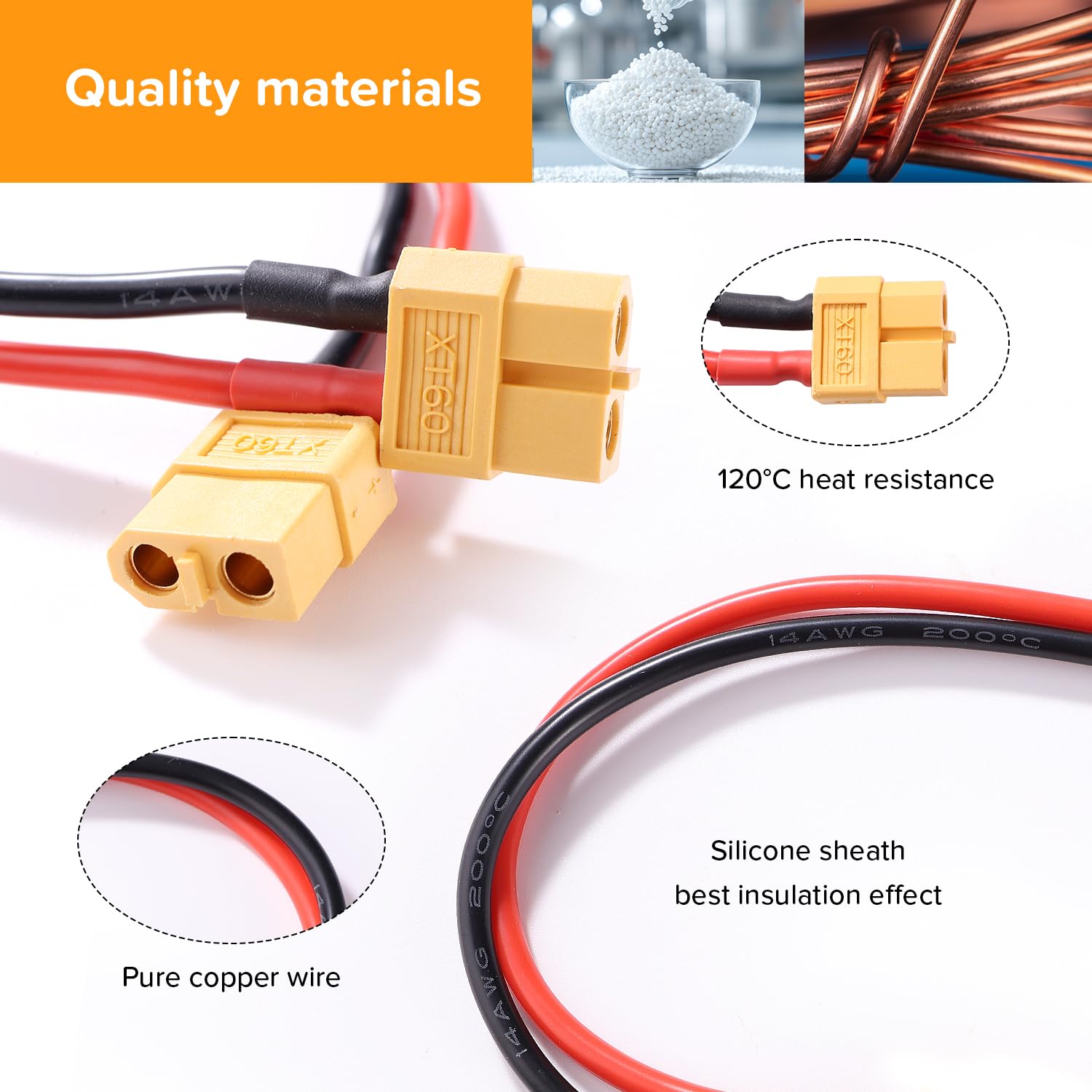 XT60 Przewód Przedłużający, XT60 Żeński do Żeński Wtyk Złącza, z 30cm 14AWG Silikonowym Kablem, do Akumulatora RC LiPo