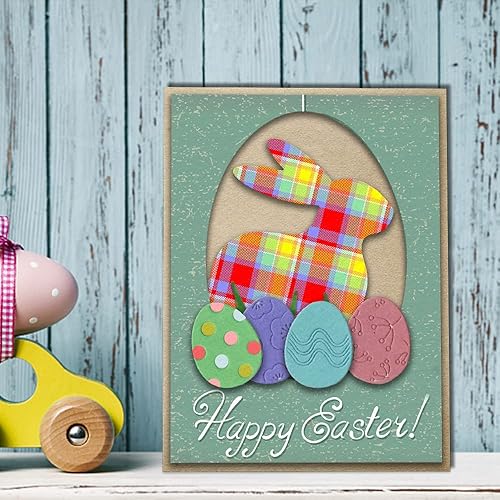 Miniatura 3 de Hying Huevos de Pascua, conejos de corte de metal y decoraciones de álbum de fotos, feliz conejo de Pascua, troqueles de cesta de primavera,