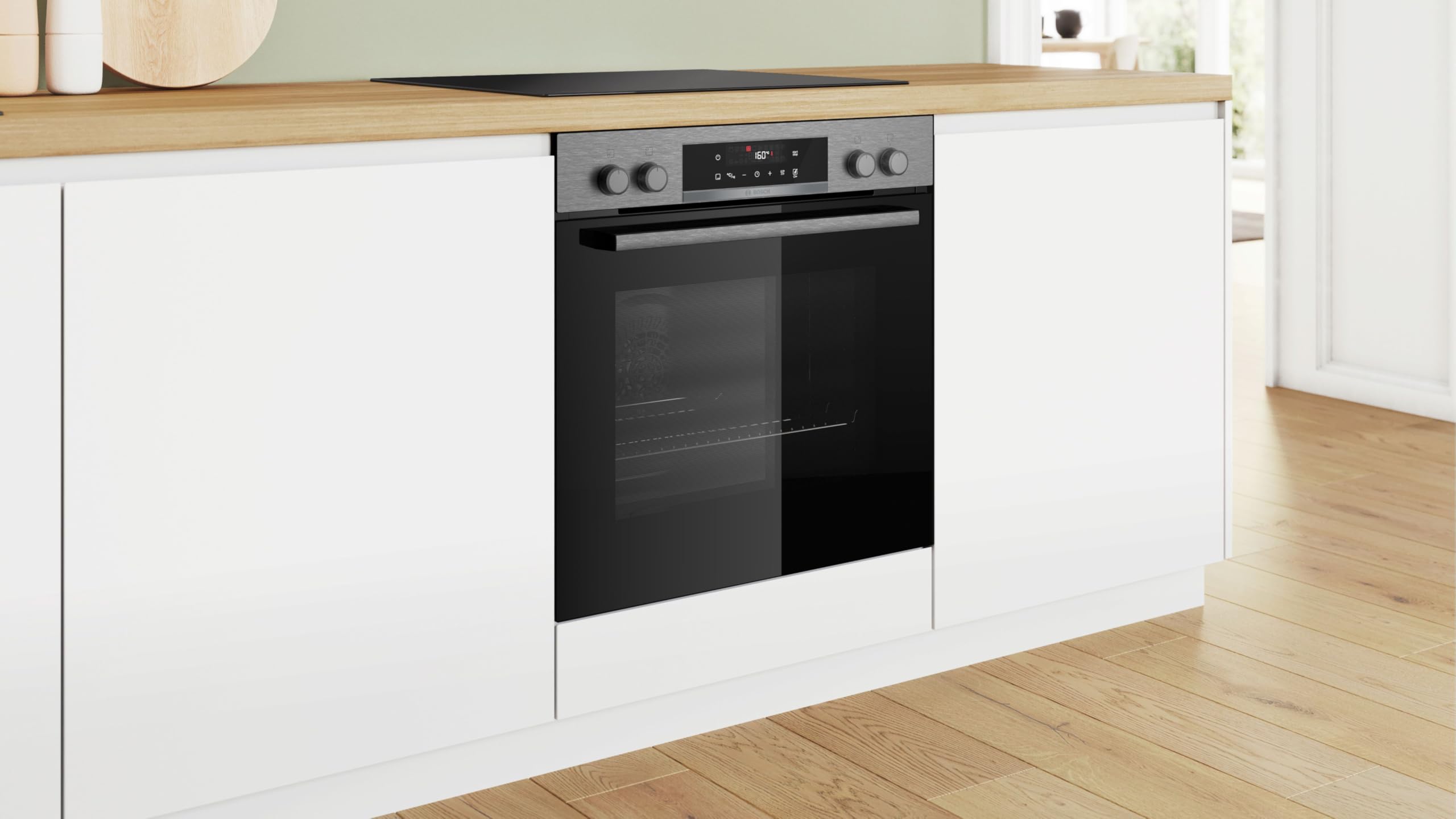 Bosch HND271AS64 Einbau-Herd-Set 60 cm Pyrolyse Touch Control Edelstahl Elektro-Kochfeld NKN645GA2E Serie 4 Herdgesteuert 21 cm Kochzone Mit Rahmen