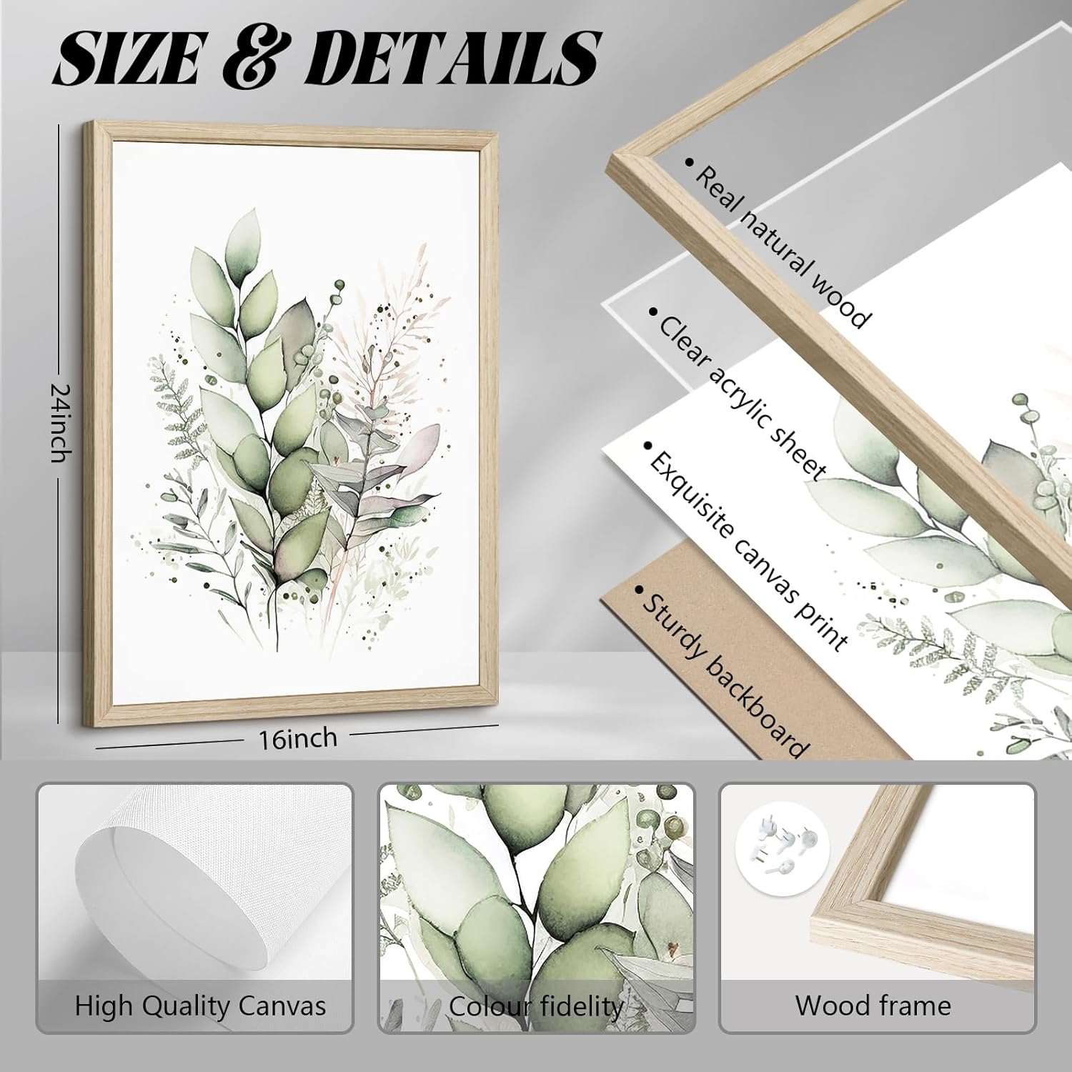 watercolor botanical wall art set of 3 boho floral canvas wall decor prints sage green wildflower wall art modern flower pictures botanical painting for bedroom bathroom 16x24 inch wood framed 16''x24'' wood framed watercolor botanical prints