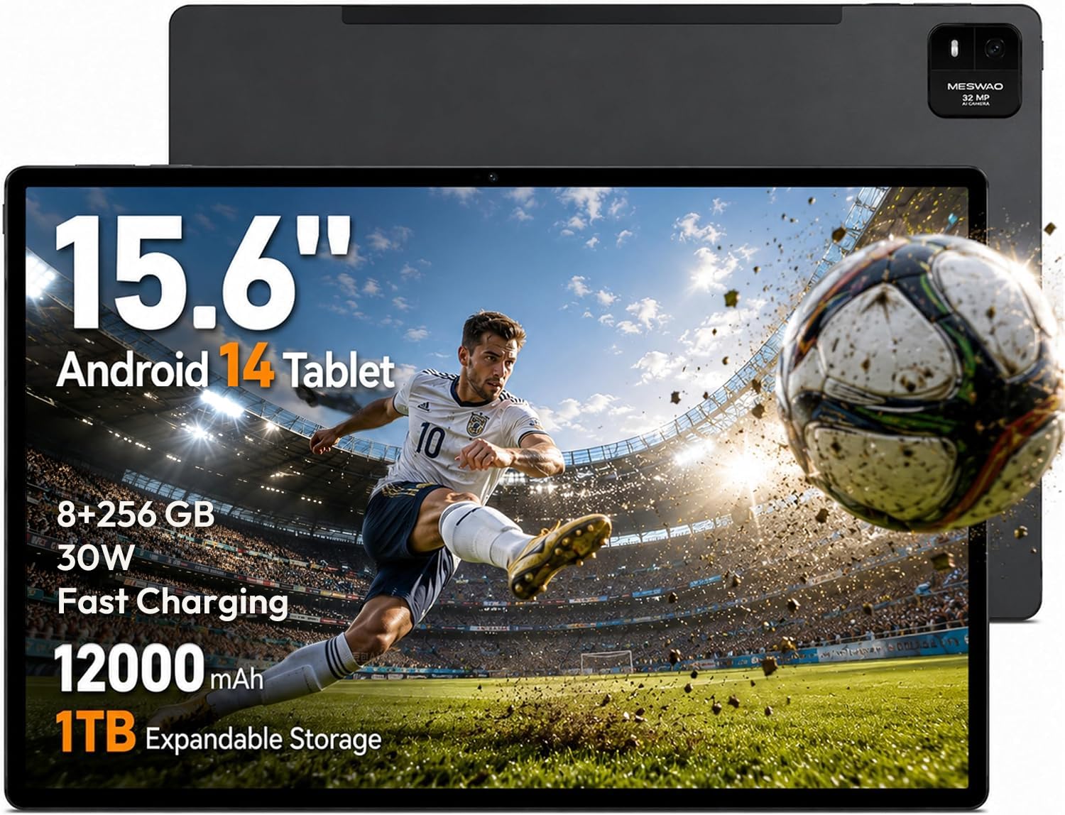 Helio G99 Octa-Core 15,6", tablet grande con caricabatterie rapido da 30 W, RAM 8 GB + 256 GB ROM (1 TB TF), 12000 mAh, WiFi, fotocamera da 32 MP