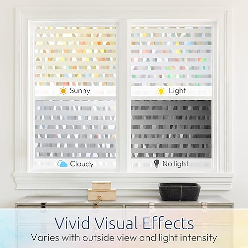 Miniatura 5 de rabbitgoo Película de privacidad para ventana de arcoíris, adhesivo para ventana de vitral, no adhesivo, extraíble, adhesivo estático, adhesivo