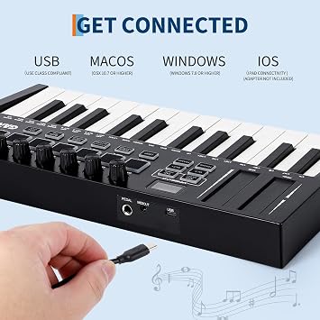 25-Key MIDI Keyboard Controller, Compact USB/DAW Integrated Keyboard with 8 Drum Pads, 8 Knobs & OLED Display. Ideal for Musi8 Drum Pads, 8 Knobs & OLED Display, Compact, Perfect for Music Production