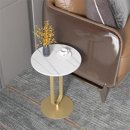 Miniatura 3 de Gdrasuya10 Mesa auxiliar de mármol dorado, mesa auxiliar redonda blanca para sofá, mesa auxiliar moderna, para sala de estar, balcón, oficina,