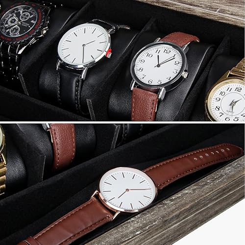 Miniatura 6 de J JACKCUBE DESIGN MK605B - Caja de reloj de madera rústica con ranura de 7 compartimentos, organizador de exhibición de joyas para hombres, estuche