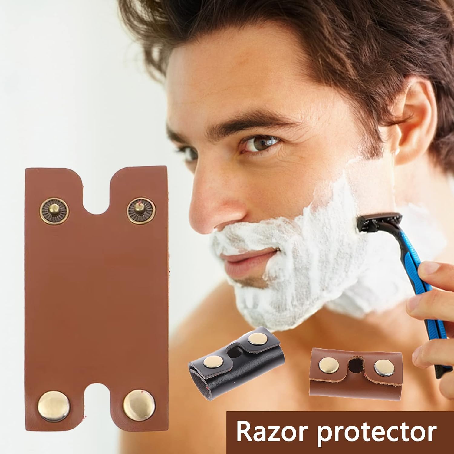 2 Pack Razor Protector Cover Shaver Safety Travel Case Blade Head Holder Double Edge Storage Leather Protective Sleeve Guard Sheath Accessories Fits Most Men Women Razors