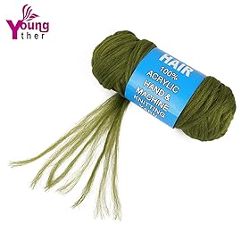 YoungtherBrazilian Wool Hair Yarn for Braids 4 PCS 100% Brazilian Wool Hair Acrylic Yarn for African Braids/Spring Twist/Faux Locs/Wraps with Crochet Hook Hair Extensions(4 Roll,olive green)