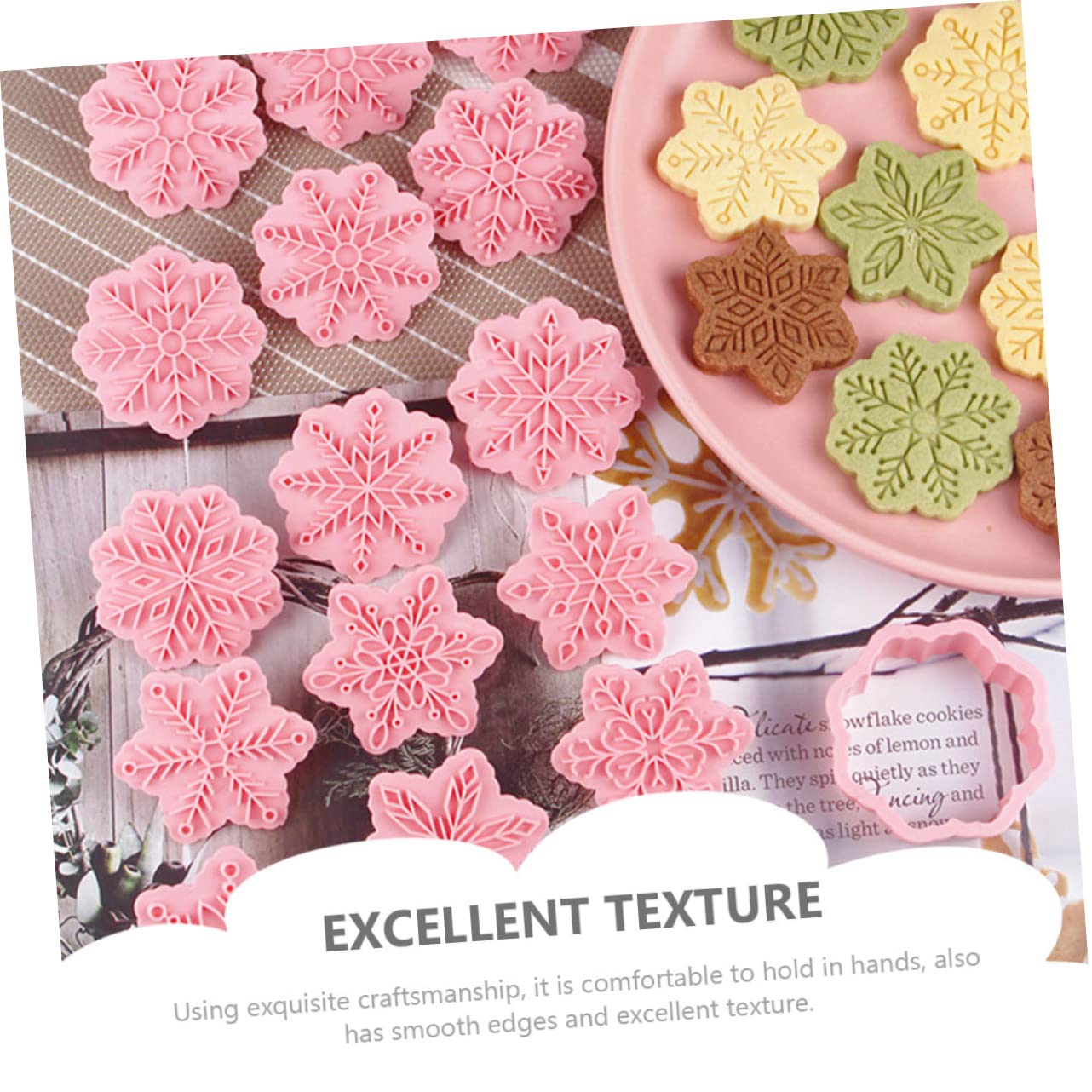MAGICLULU 5 Sätze Schneeflocken-schablone Gebäckform Zum Aufdrücken 3d-cookie Kekspresse Kekse Weihnachtsbacken Weihnachts Backform Keksform Aus Kunststoff Backzubehör Pp Rosa 18 Stück * 5