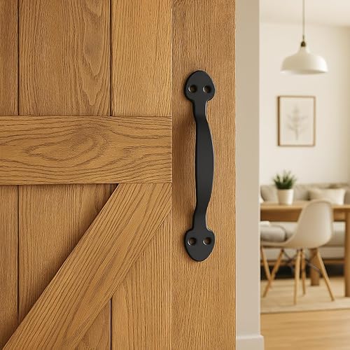 Vista 47 de Manija rústica de 8 pulgadas para puerta de granero, tirador de acero negro para puertas correderas, puertas, garajes, cobertizos, vallas, armarios