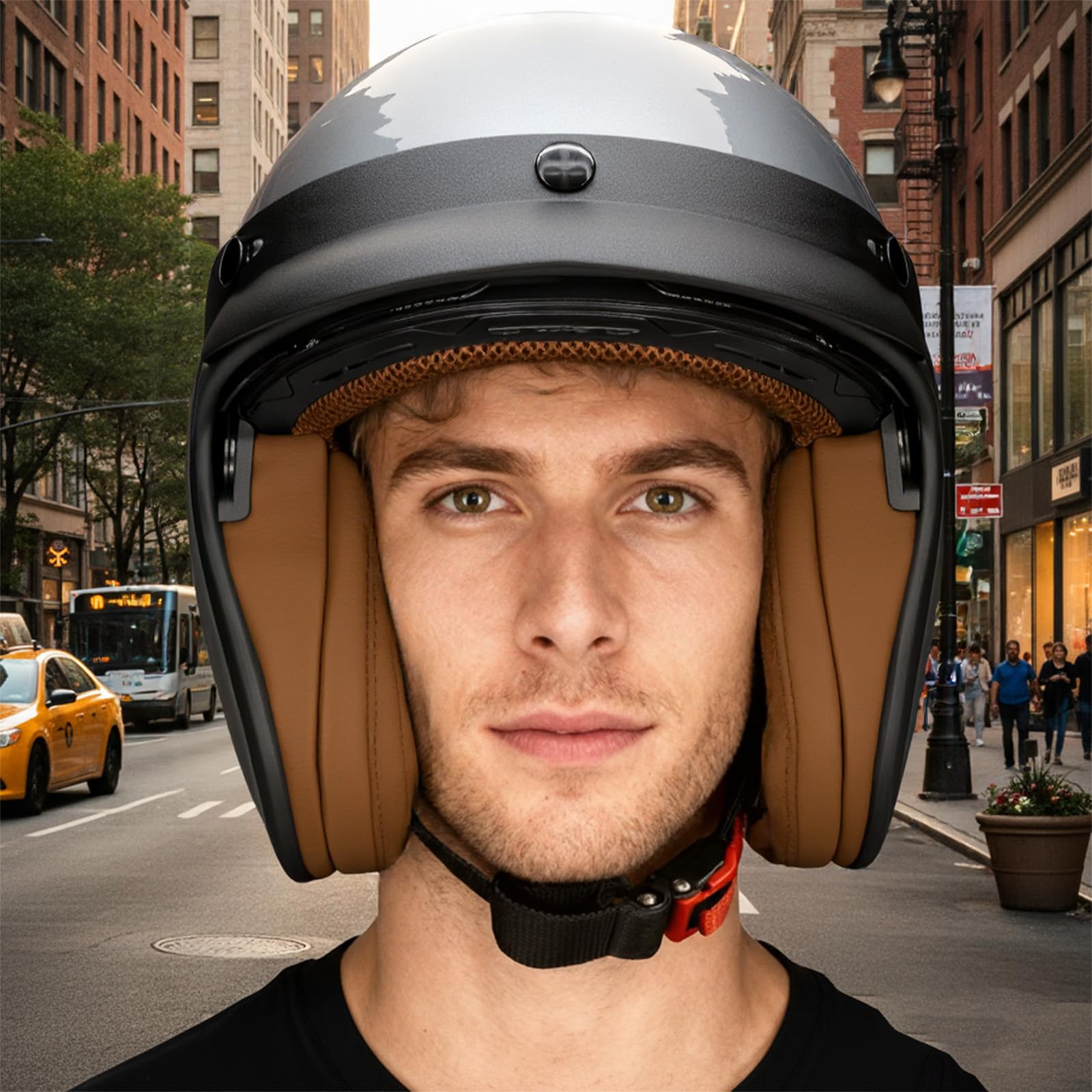 Casque Moto Jet ECE Homologué, Casque Femme Scooter Ouvert Adulte Vintage Visière, Casque Jet Ouvert Scooter (Matt Gray, S)