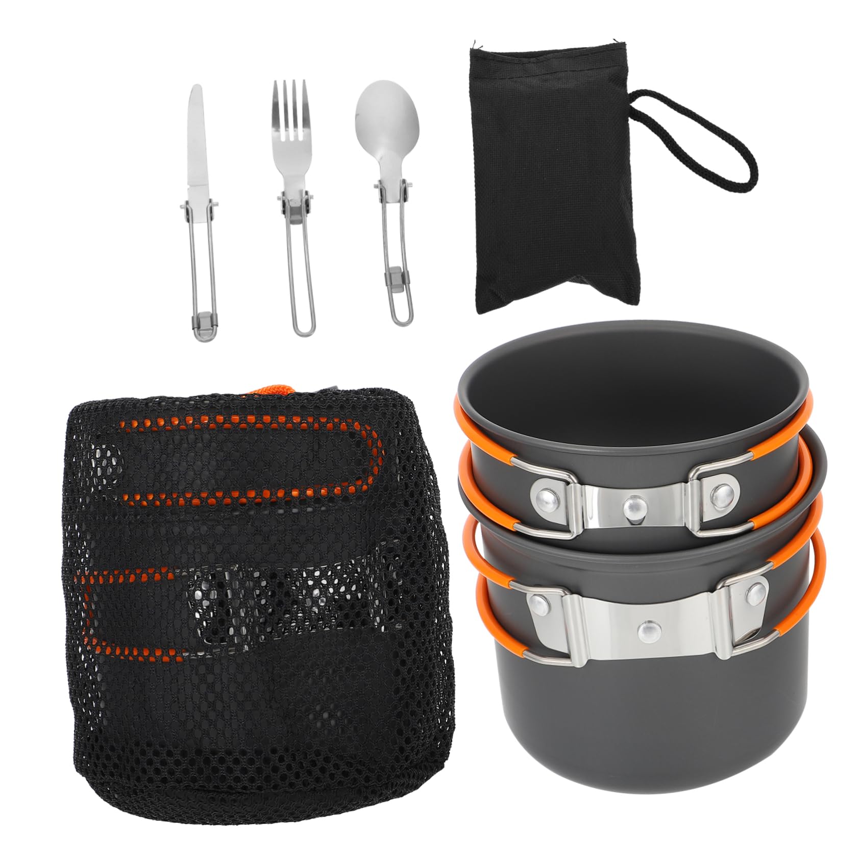 Mikikit 1 Set Portable Camping Cookware Lightweight Outdoor Cooking Kit with Cutlery for Hiking Backpacking Picnic Orange Non Stick Design