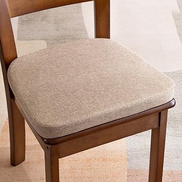 Chair Pads with Ties 16x17, Memory Foam Kitchen Chair Cushions with Ties 17 Inch, Non Slip Chair Pads for Dining Chairs Set of 2, Double Covers Seat Cushions Washable and Removable Khaki