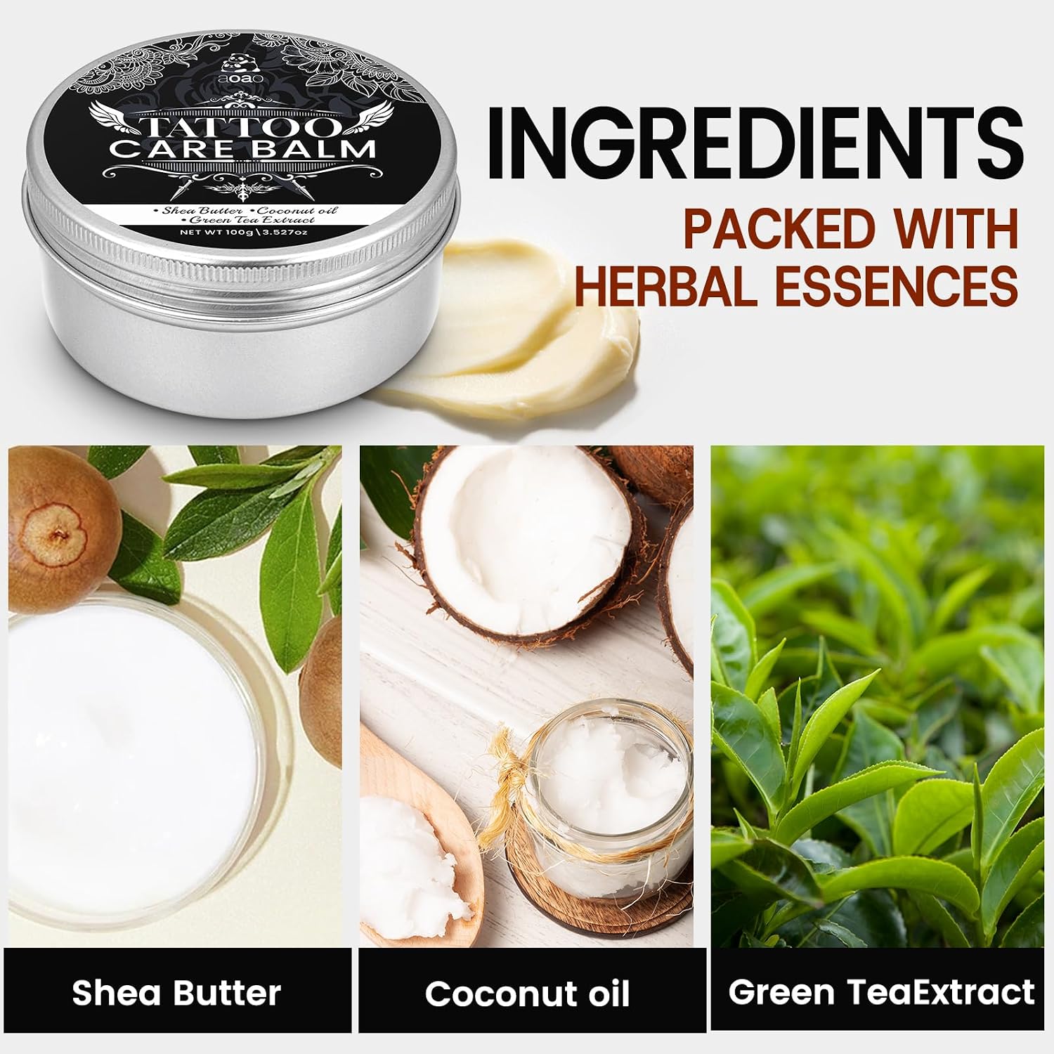 Tattoo Aftercare Balm for Fast Soothing & Deep Moisture, Non-irritating Formula Prevent Scarring & Long-Lasting Hydration, Protects New Tattoo & Rejuvenates Old Tattoos, 100g/3.527oz