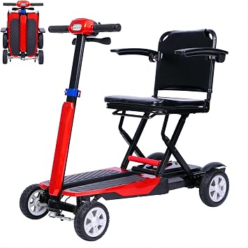 Mobility Scooters for Seniors, 4 Wheel Lightweight Travel Mobility Scooter, Long Range, LED Lights & Auto Brake, 46 lbs Foldable Portable Motorized Scooters, No Assembly Needed