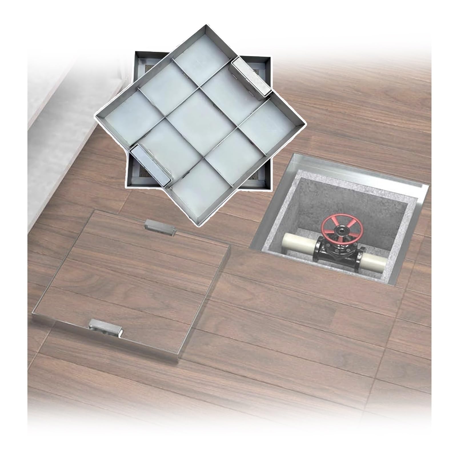 Copertura quadrata per ispezione in acciaio inossidabile, coperchio per pozzetto da incasso, per fosse settiche, terrazze, giardini, garage o vialetti (46 x 46 cm)