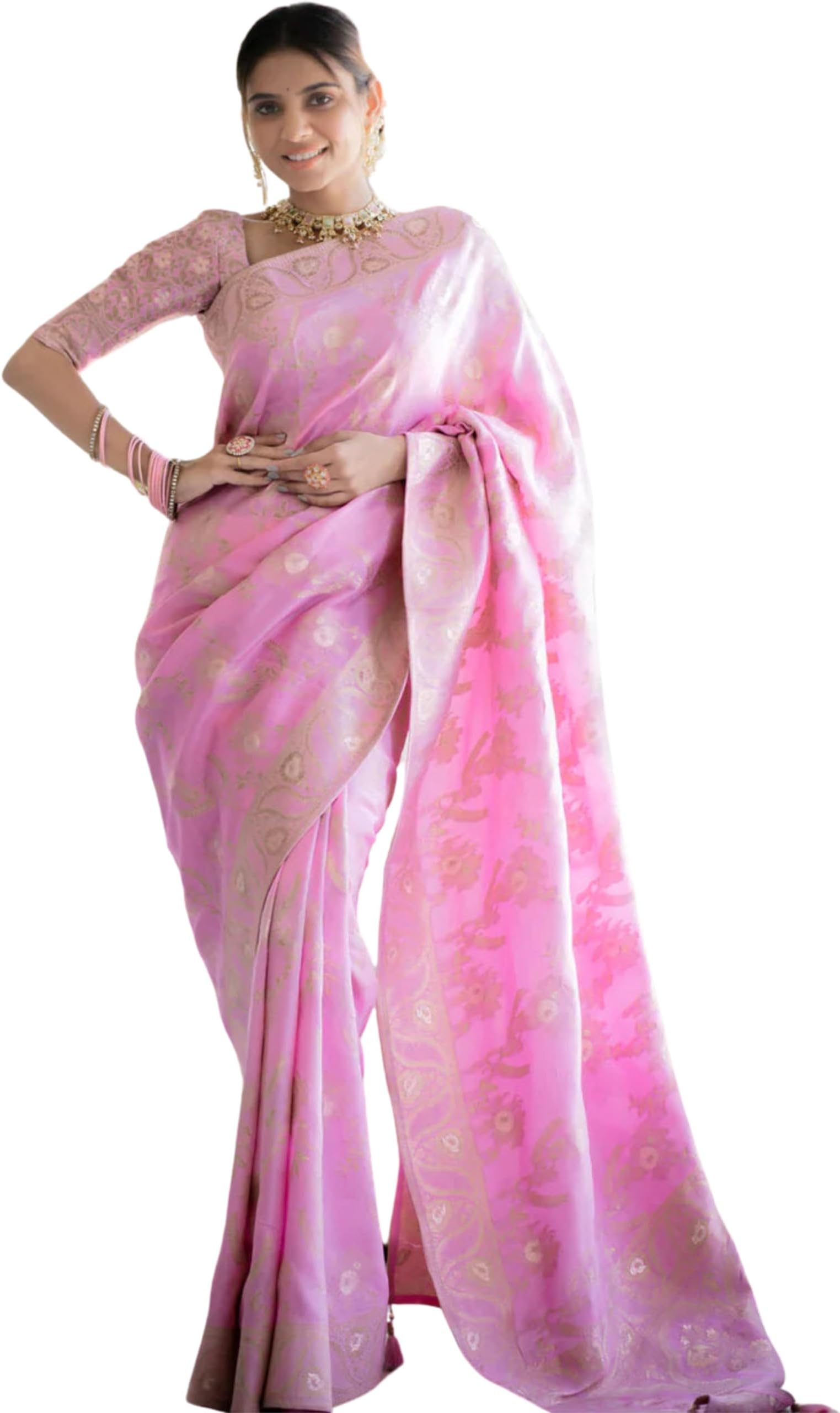 C J Enterprise Women's Banarasi Silk Saree Pure Kanjivaram Silk Saree Soft Wear kanchipuram Pattu Sarees Latest Cotton Sari With Blouse Piece for Wedding design sadi new ladies 2024 (Pari122 Maroon)