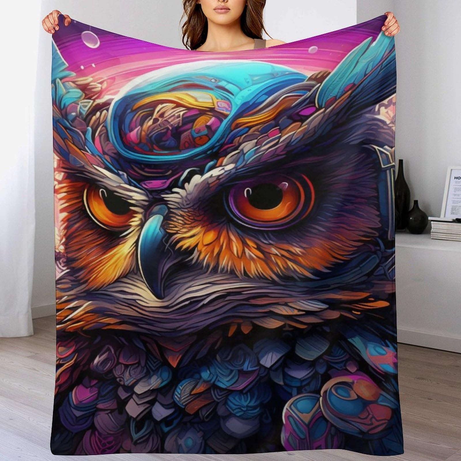 Couverture hibou chaude et thermoregulatrice en flannel lavable en machine