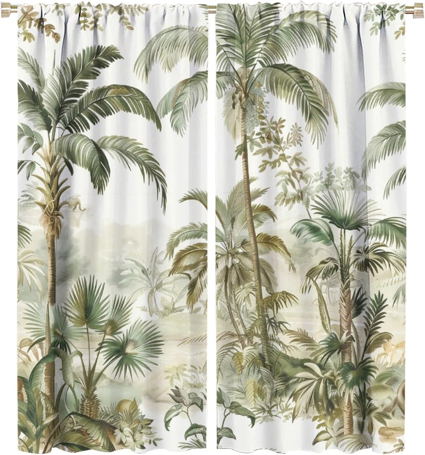 Abstract Palm Trees Blackout Curtains for Bedroom/Living Room, Tropical Jungle Plants Thermal Insulated Curtains Rod Pocket Window Drapes, 2 Panels/Each 21" W x 45" L