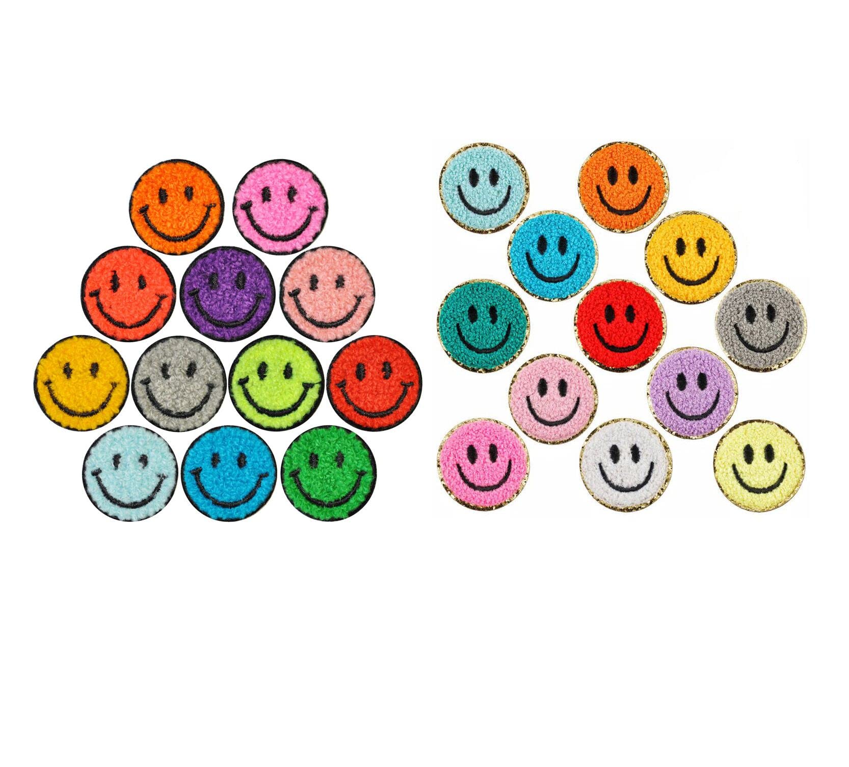 Yalulu 24 Pcs Assorted Smile Face Iron on Patches, Happy Face Sew on Patches Embroidered Repair Stickers Clothes Patch Embroidery Appliques for DIY Clothing Sewing Accessories