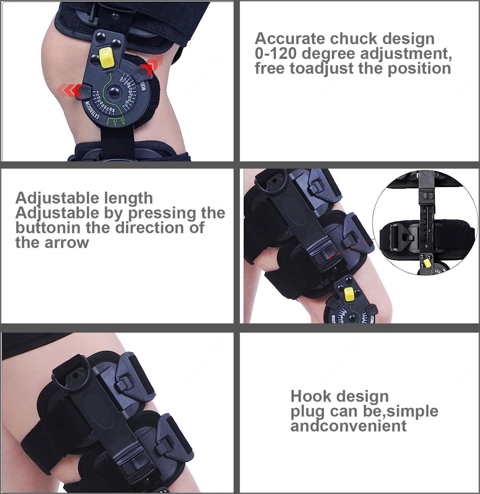 Rodillera Postoperatoria con Bisagras Ajustables, Lesiones Menisco, Lesiones Ligamentos, Rodillera Soporte Dolor Artritis, Ajuste Ángulo Tamaño Rodillera, Promueve Recuperación Pierna
