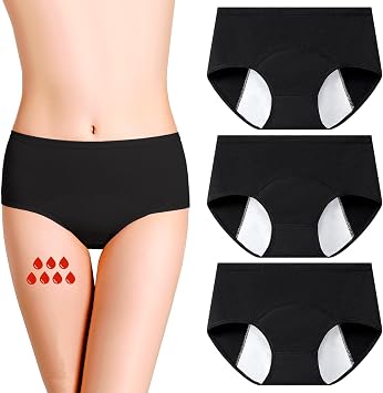 Women's Period Pants, 3PCS Menstrual Underwear for Women, Women Cotton Breathable Stretchy Knickers, Reusable Postpartum Underwear with Leakproof Crotch for Heavy Flow Extra Protection