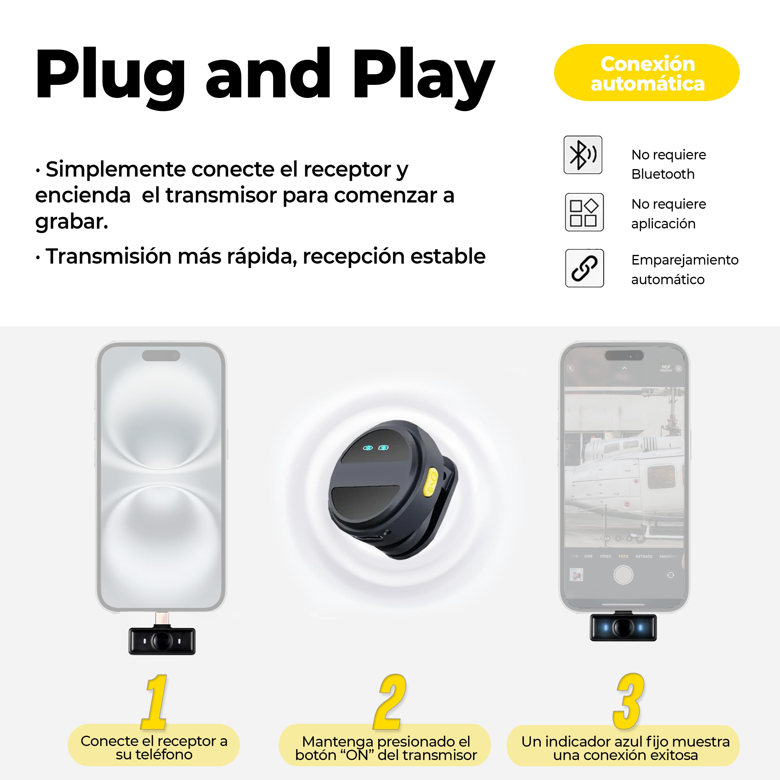 ICOVERI Microfono inalambrico iPhone, Micrófono de Solapa para Movil,Clip Magnético, Cancelación Ruido, Lavalier Grabación de vídeo. (2 Microfonos inalambricos para iPhone y USB-c)