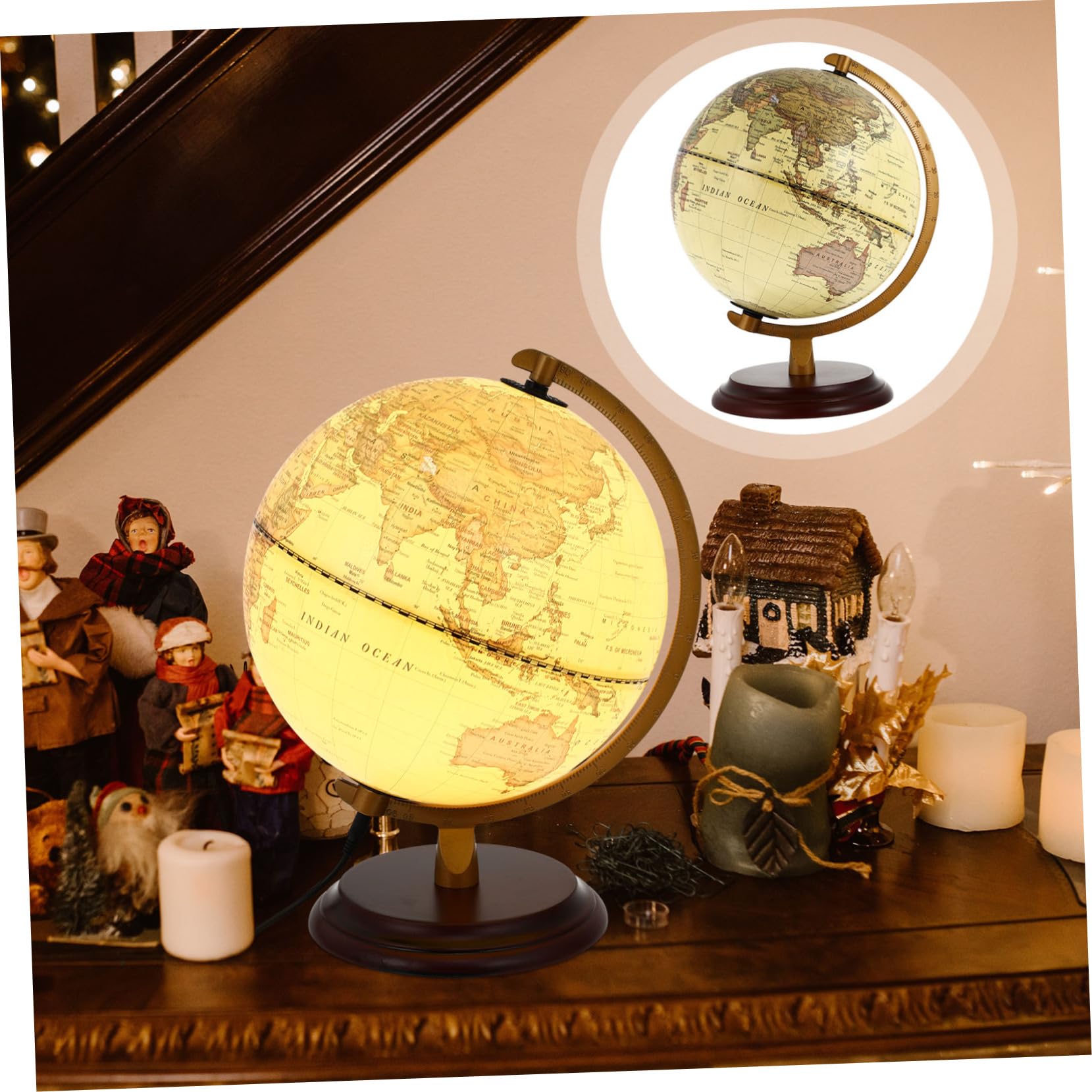 ifundom Mappamondo Antico Luminoso Da Scrivania Globo Decorativo Con Illuminazione Per Insegnamento Accessorio Elegante Per Casa e Ufficio