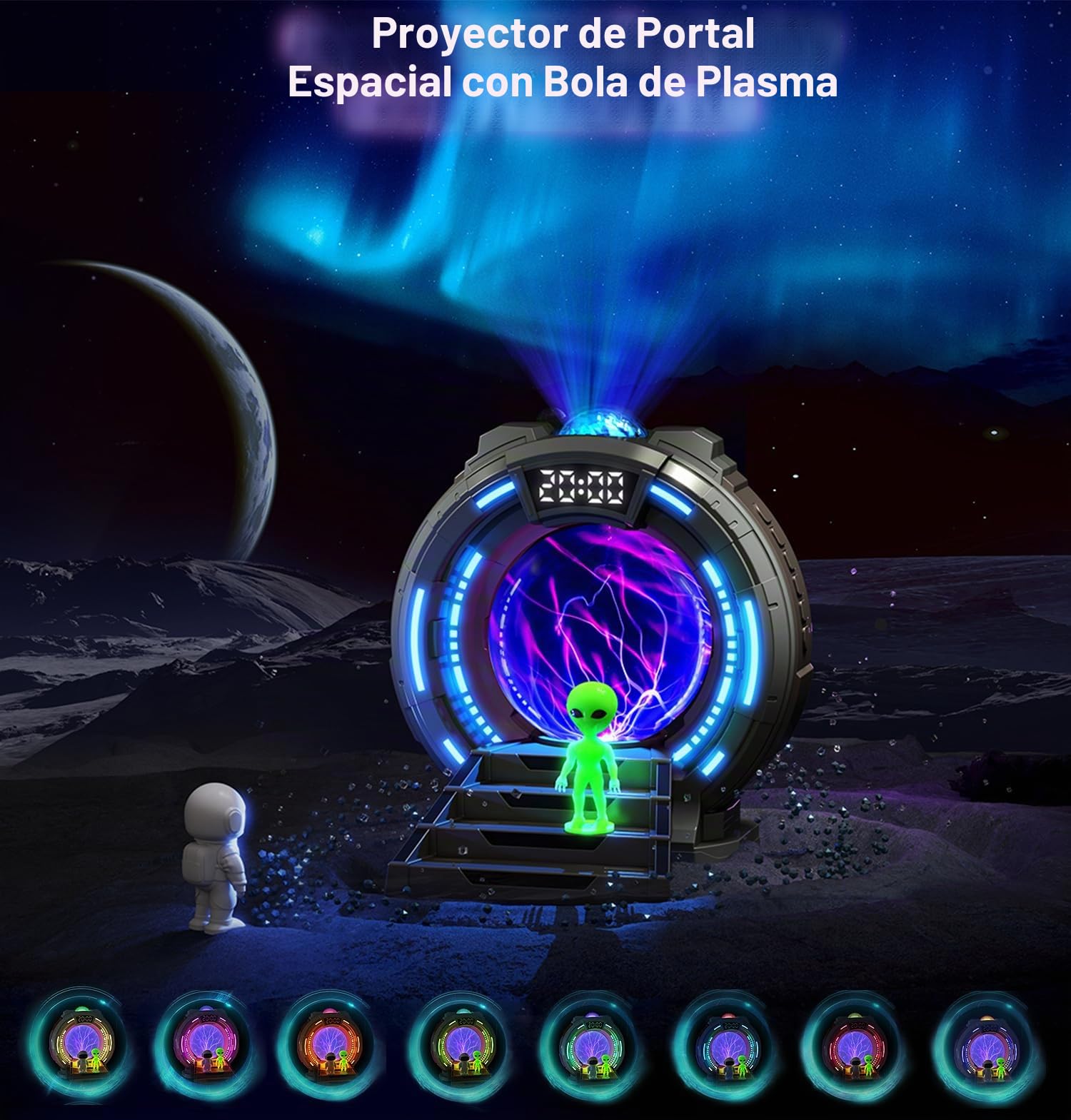 Proyector Galaxia Estrellas Stargate Bola Plasma, Proyector Astronauta Techo Aurora Boreal Luz Nocturna con Ruido Blanco, Altavoz, Despertador y Control Remoto para Dormitorio Gaming Regalos Navidad
