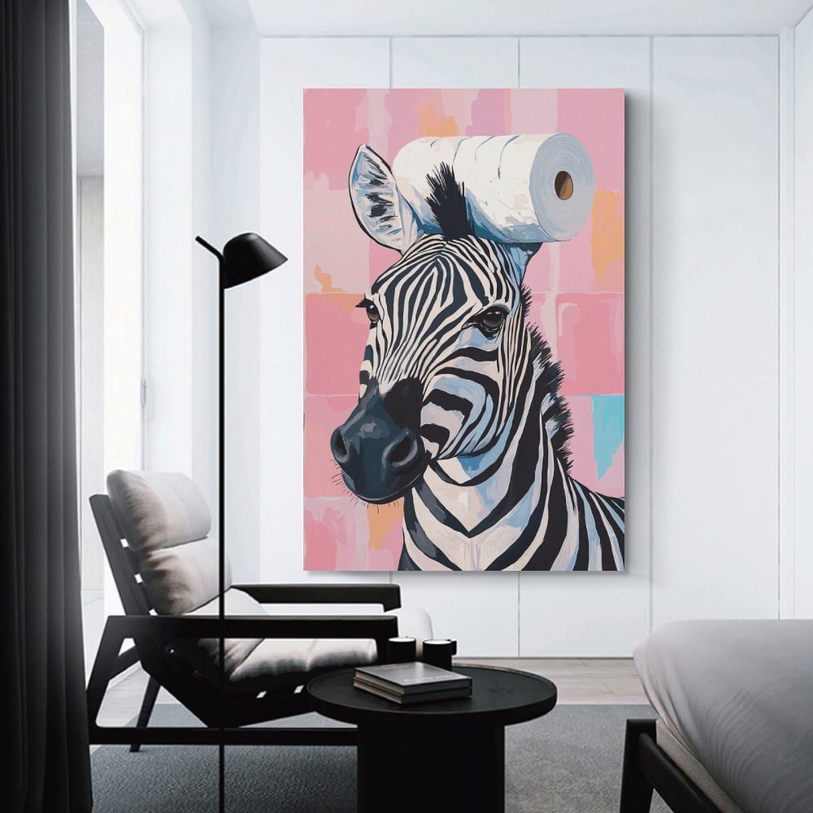Junmoney Unframe-Style-4 Zebra With Toilet Paper Hat Canvas Wall Art 12X18inch(30X45cm), For Workspace Walls, Study Corners Or Bedrooms, Wall Art That Adds Style To Work Areas