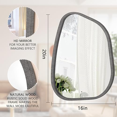 Miniatura 7 de Espejo asimétrico para decoración de pared, grande, 20 x 16 pulgadas, moderno espejo ovalado de madera con marco de pared, forma única, espejo