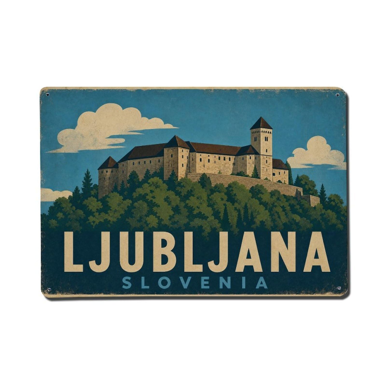Retro Travel Slovenia Ljubljana Metal Tin Sign