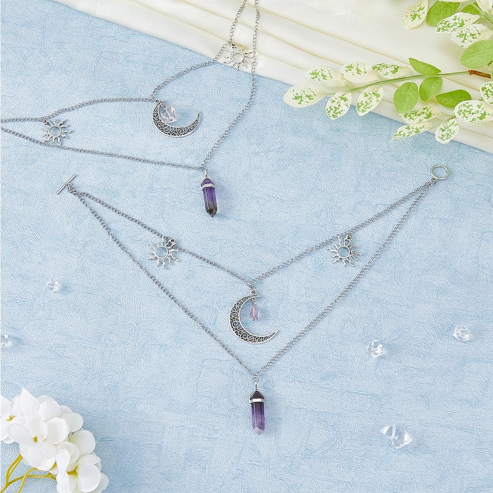 SUPERFINDINGS 2 Pack Decorative Curtain Holdbacks Alloy Pendant Curtain Tiebacks Clips with Toggle Clasps Moon and Amethyst Window Drapery Tiebacks for Bedroom Drawing Room