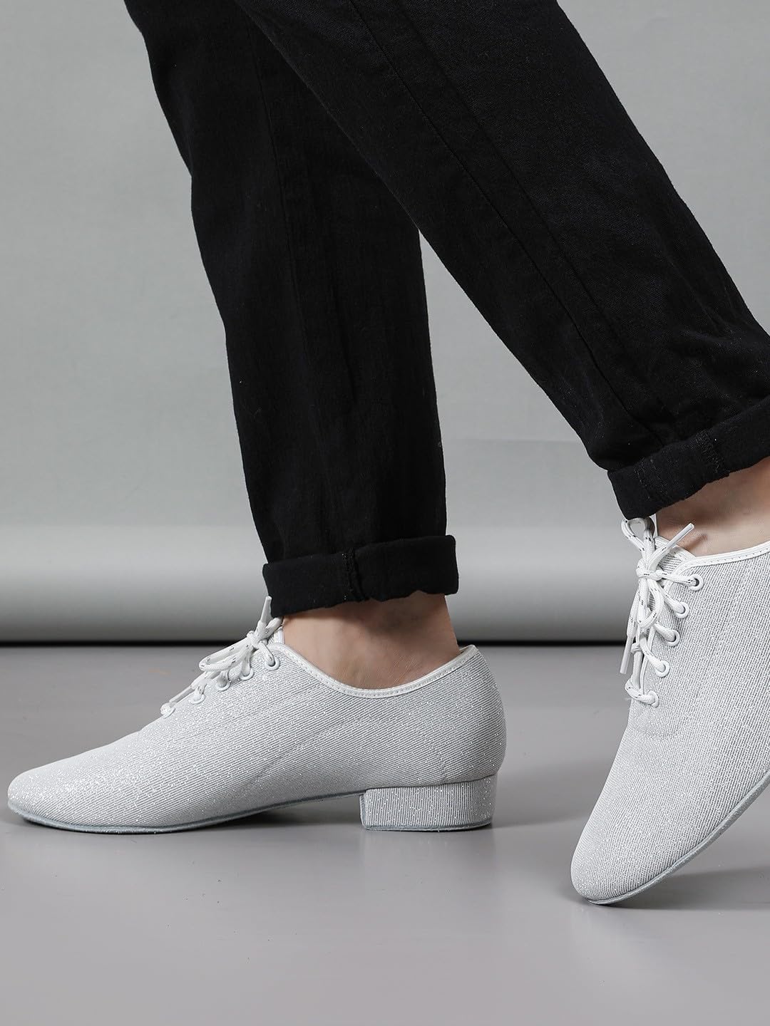 Scarpe da Ballo da Latine Uomo in Pelle Tacco Basso Scarpe da Ballo Moderne Salsa Tango Fondo Morbido con Lacci