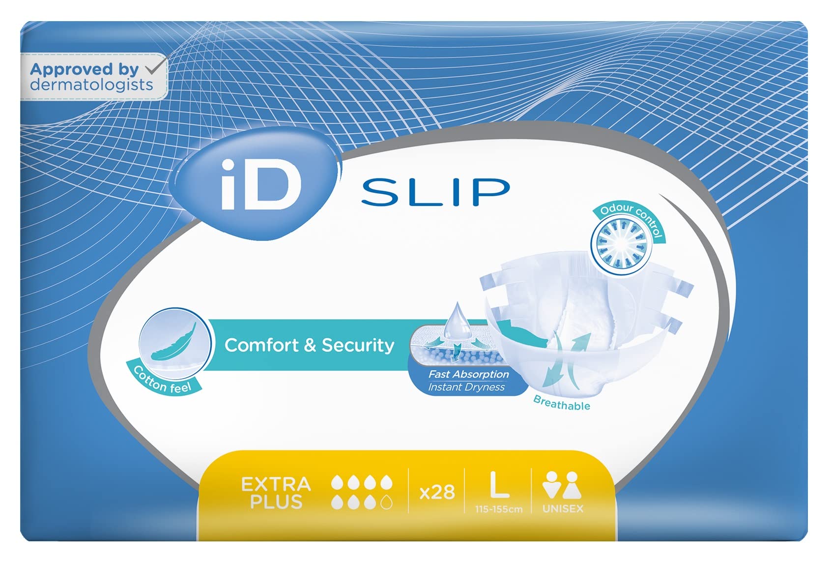 iD ExpertSlip Extra Plus - Large (Cotton Feel) - Case of 4 Packs of 28 (Incontinence Slips)