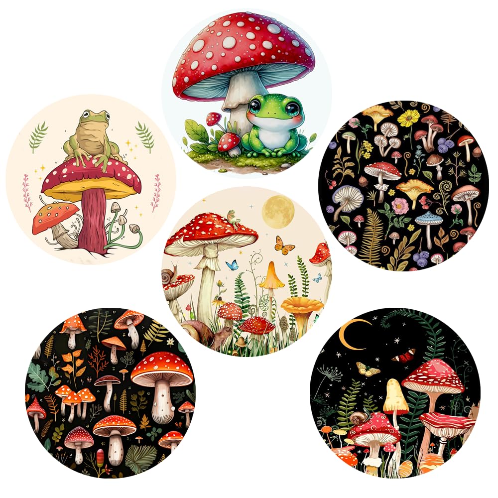 Mushroom Coaster for Drinks Set of 6, Mushroom Witchy Frog Absorbent Ceramic Drink Coaster for Cup Mat Coffee Table Housewarming Home Decor