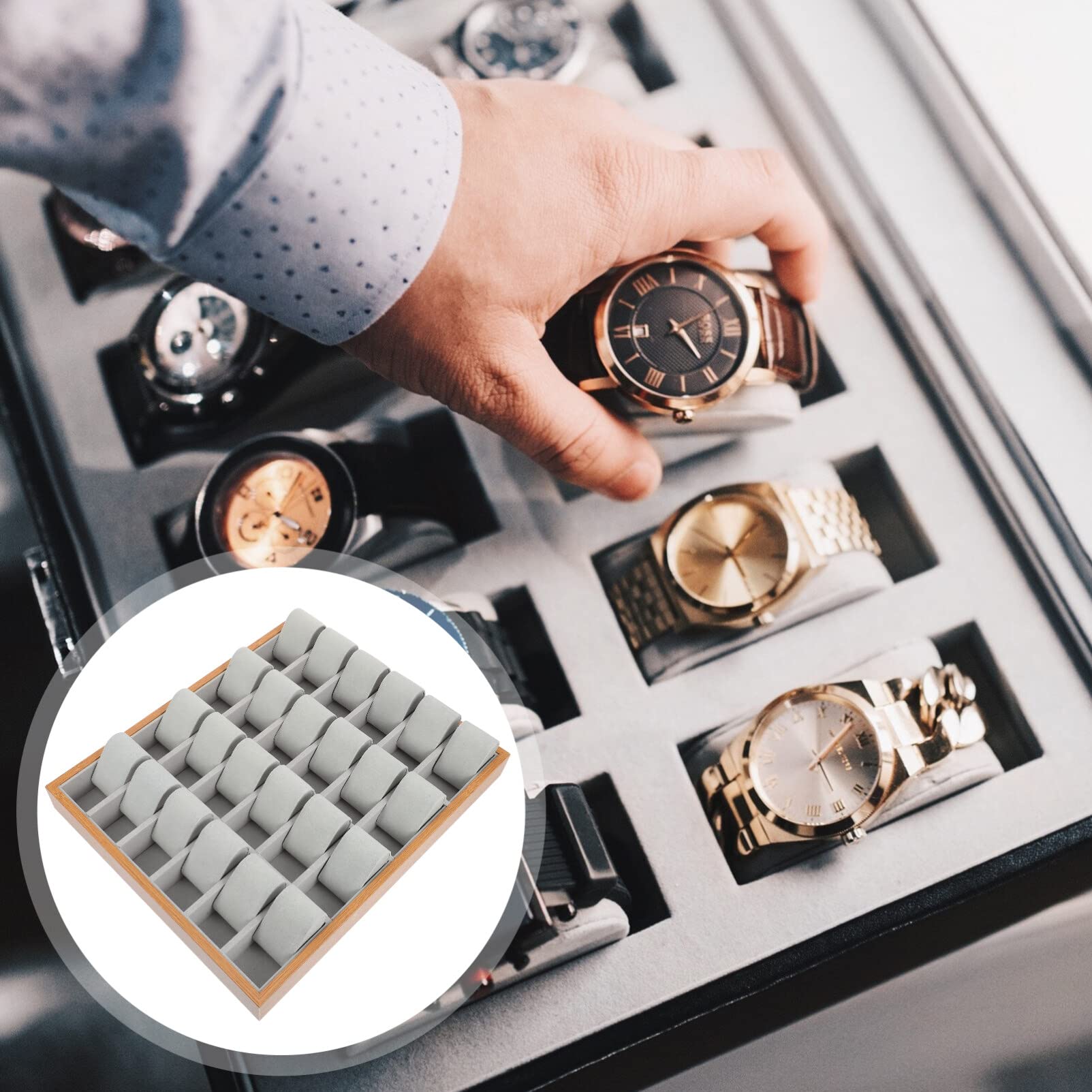 Hemobllo Reloj caja organizador bandeja de reloj de madera caja de almacenamiento soporte escaparate relojes titular organizador joyas cajón caja de reloj