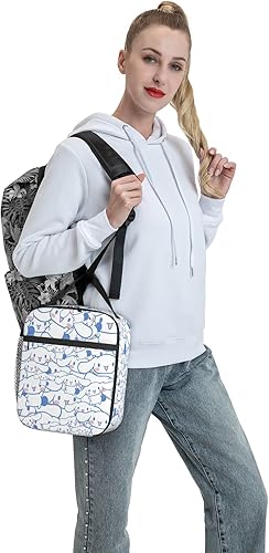 Miniatura 7 de VLUKUE Lonchera Kawaii para niñas, reutilizable, aislada, bolsa de almuerzo de anime de gran capacidad con soporte para botella de agua, bolsa de