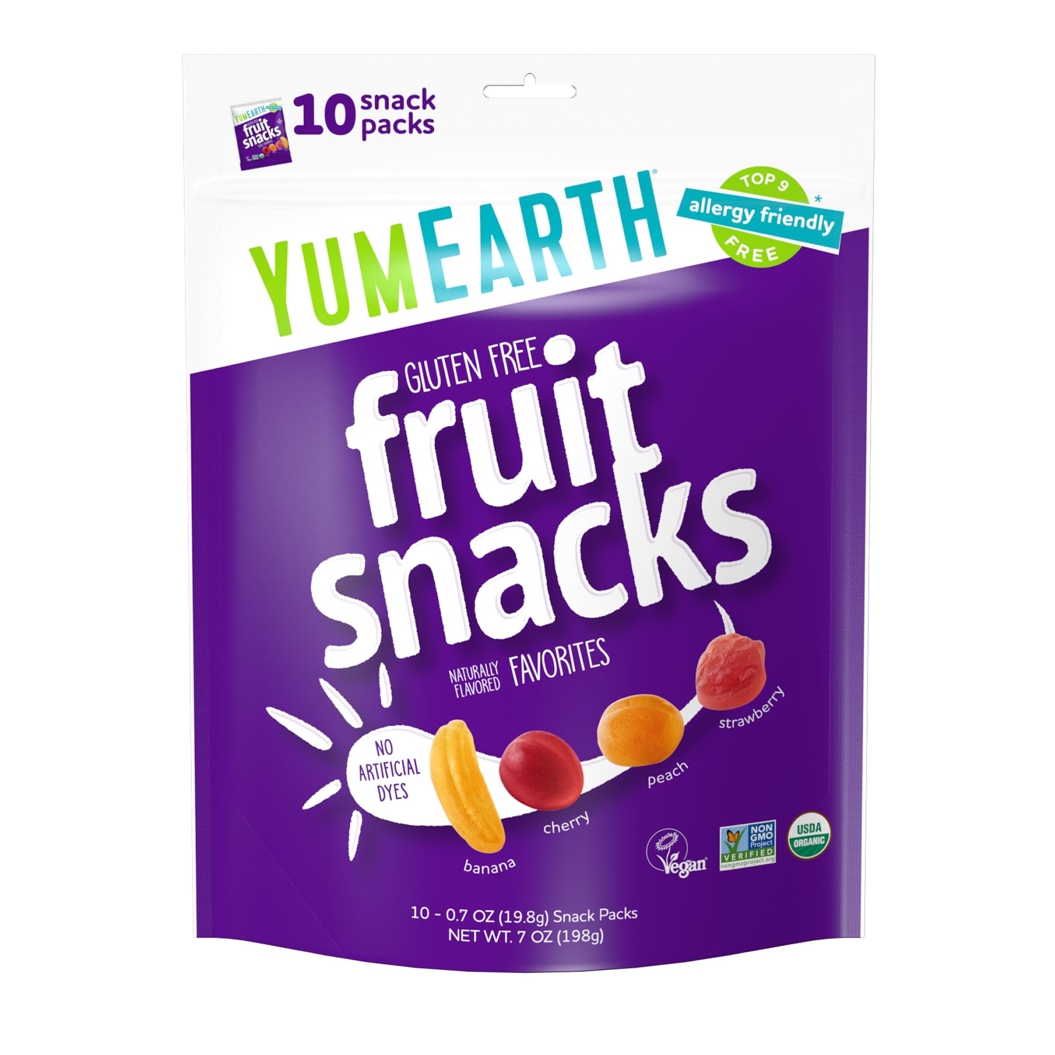 YumEarthOrganic Fruit Snacks, 10 Snack Pouches Per Pack, 7 Ounce (Pack of 12)USDA Organic