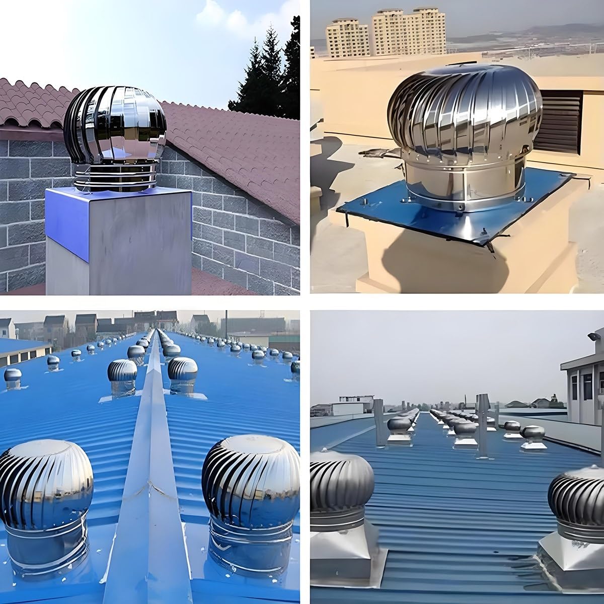 304 Stainless Steel Turbine Ventilator Rotating Chimney Cowl Cap 4in 6in 12in 16in 20in Waterproof Ventilation Cover for Exterior Fireplace Flue All Weather & Easy Installation(11.8in/300mm)