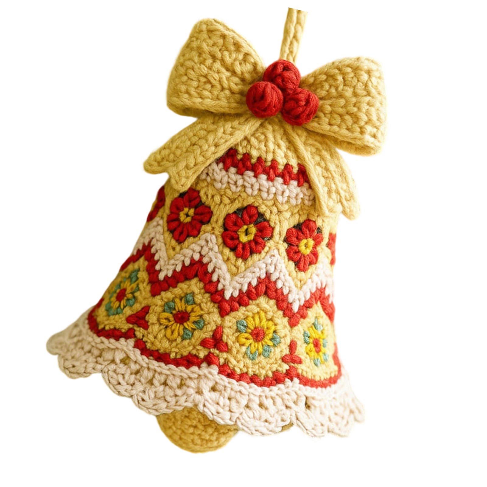 Crochet Christmas Bells Ornament Yarn Washable for Tree Car Door Soft Yarn Christmas Craft