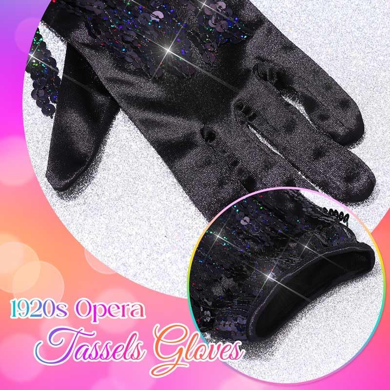 Latious Silver Sequin Fringe Gloves Long 1920s Opera Tassels Gloves Prom Glove Accessories for Women - Image 5