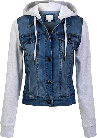 Design by Olivia Womens Classic Casual Hooded Denim Jacket