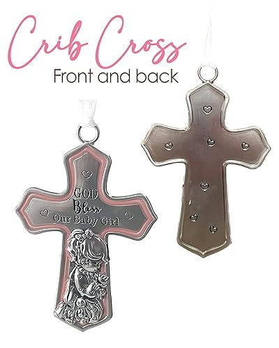 Miniatura 3 de Ganz Decoración de cruz ornamentada para cuna con cinta para bautizo, bautizo, baby shower, Dios bendiga a nuestra niña