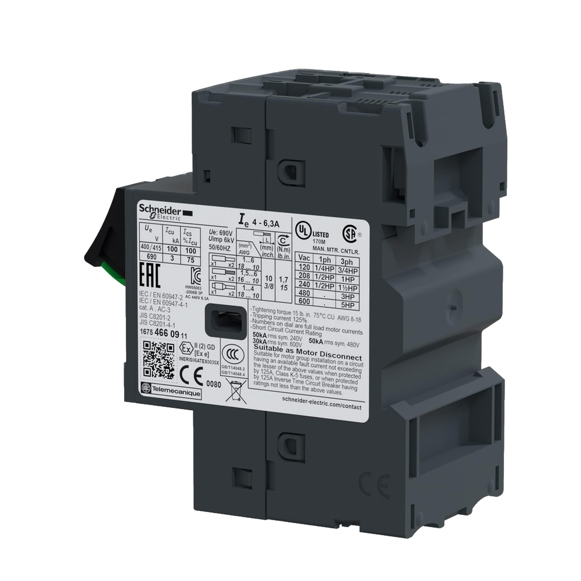 Schneider Electric GV2ME10 TeSys GV2ME - disj. moteur - 4..6,3A - 3P 3d - déclencheur magnéto-thermique