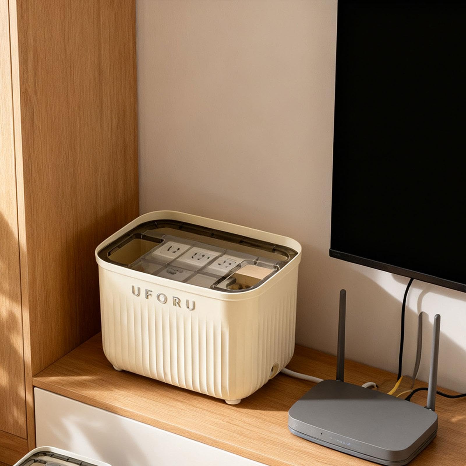 Qianly Kabelmanagementbox mit Kabelkanal Abdeckung Router Aufbewahrungsbox Und Steckdosen Organizer Aus Stabilem PP für Ordentliche Kabelaufbewahrung für Woh, Pp-deckel