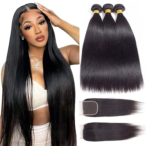 Miniatura 18 de Extensiones de cabello humano lacio 12A con cierre de encaje HD de 5 x 5 (16, 18, 20 + 14 pulgadas), tejido de cabello humano virgen brasileño 100%