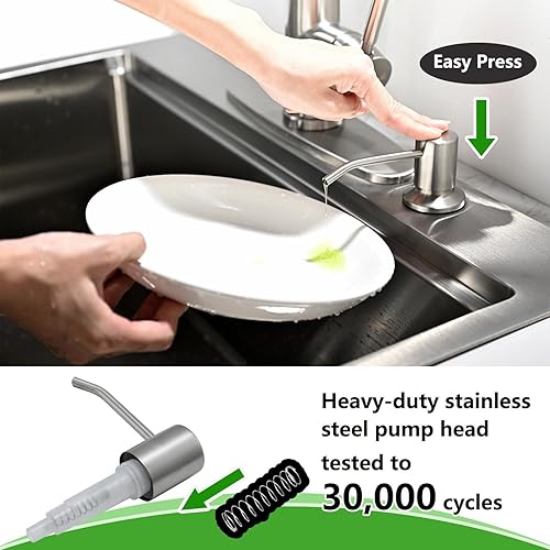 Miniatura 4 de Dispensador de jabón integrado para fregadero de cocina, cabezal de bomba de encimera de níquel cepillado de acero inoxidable, dispensador de loción