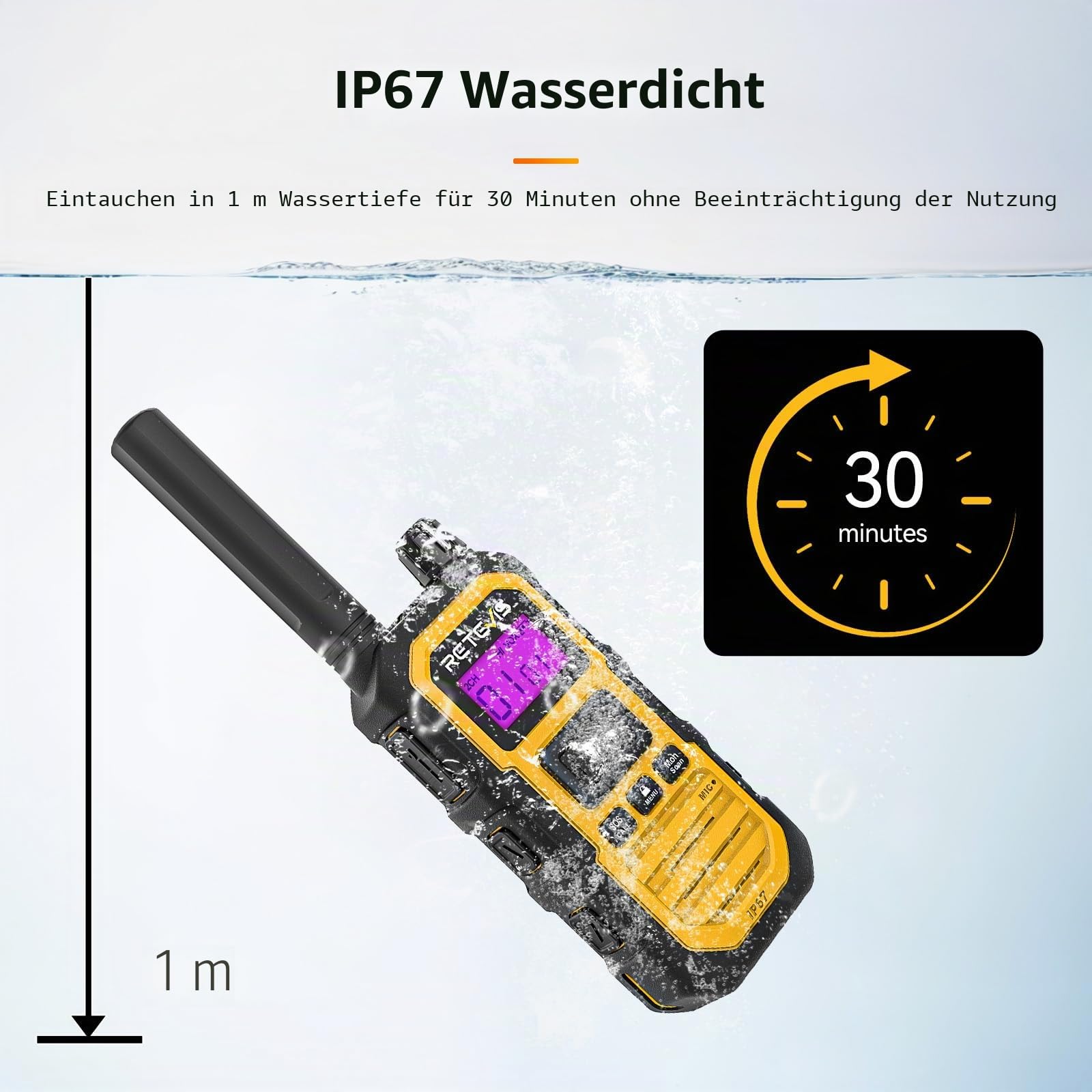 Retevis RB648Plus Walkie Talkie mit Großer Reichweite, IP67 Funkgerät | 2000mAh Typ C, Dual-PTT, Vibrationserinnerung, Robustes Funkgeräte für Bauernhof Baustellen (1 Stück, Gelb)